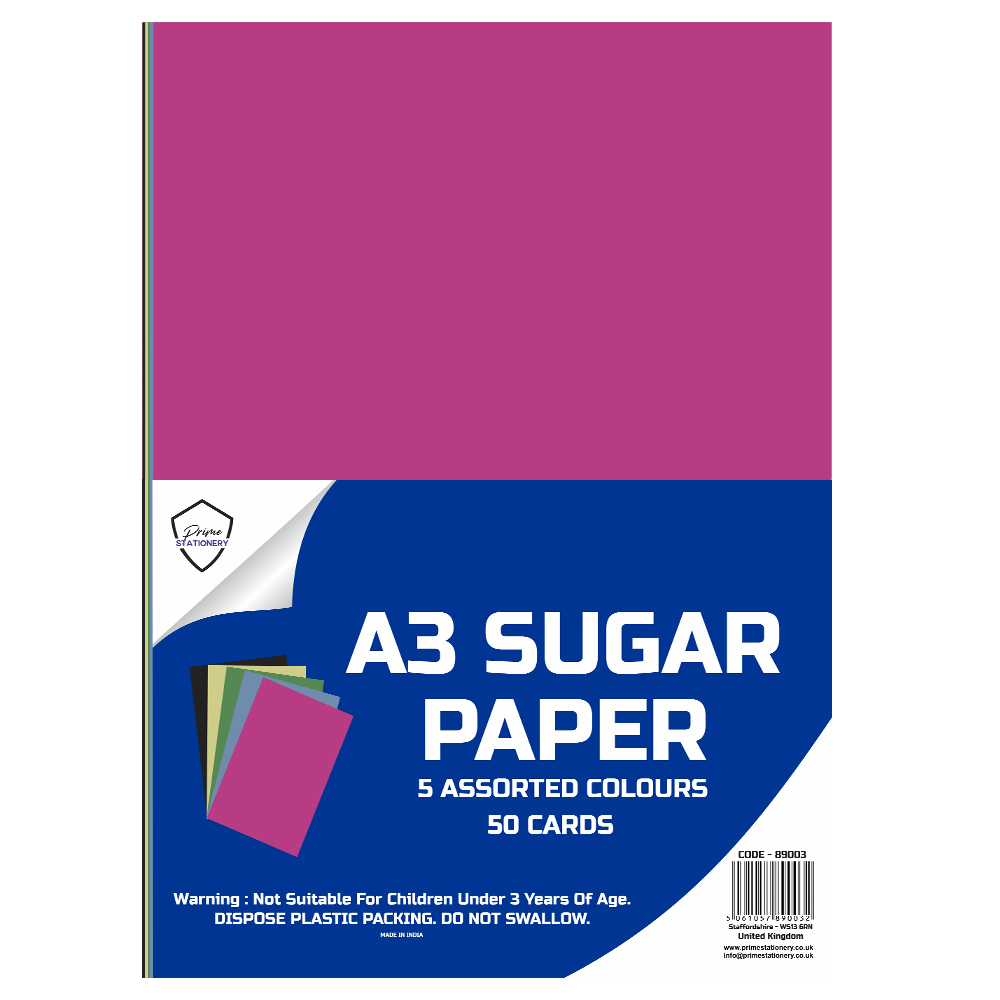 Prime A3 Sugar Paper Assorted Colours 50 Sheets